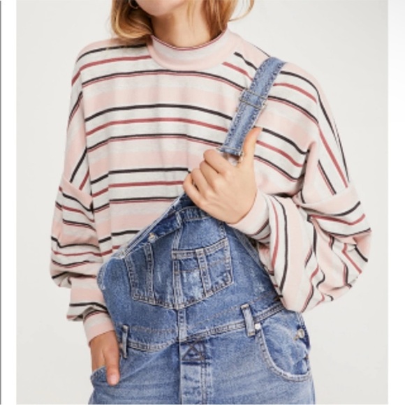 Free People Steph Tee in Heater Pastel Combo Size Small S Oversized Lagenlook - Picture 1 of 7